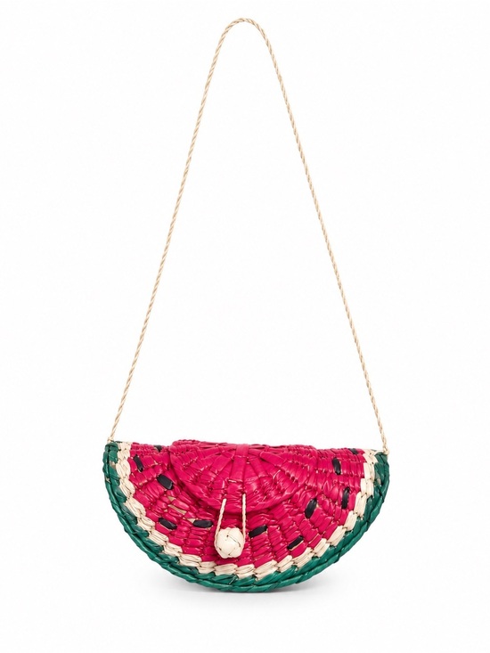 Handbags - Straw Watermelon Crossbody Bag - Pink & Green